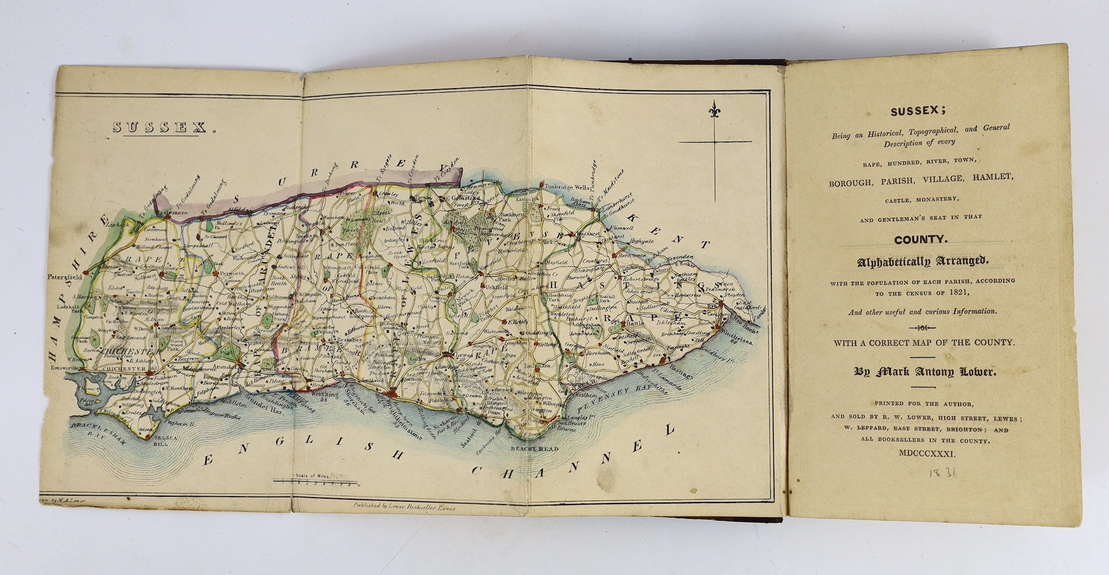 SUSSEX: Excursions in the County of Sussex ... forming a complete guide for the traveller and tourist ... pictorial engraved and printed titles, num. plates and a plan; old half calf and marbled boards (spine defective),